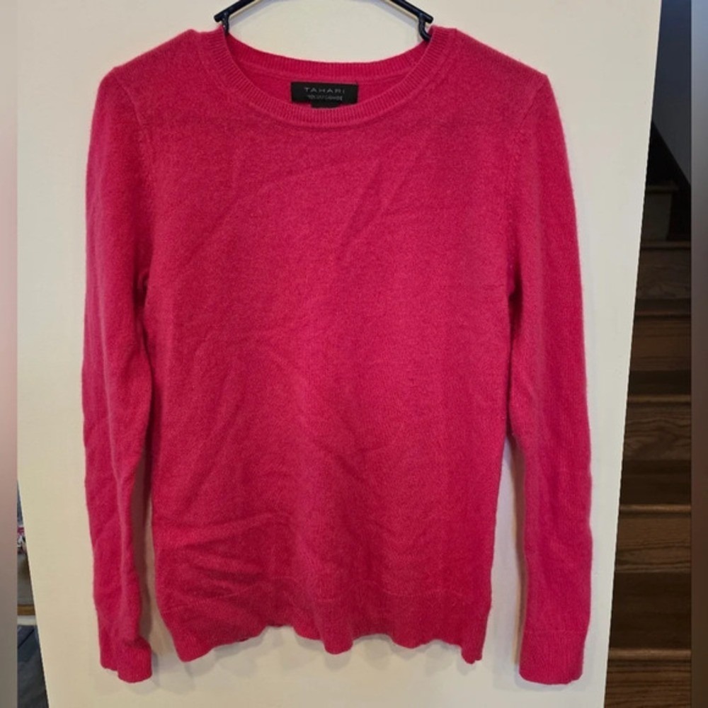 Women's Tahari Pink 100% Cashmere Sweater Medium Soft Girl Cozy Luxury Staple